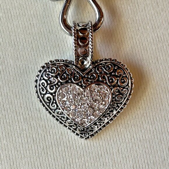 Lia Sophia Pave Rhinestone Heart Necklace 17" With 4" Extender Silver Tone Chain - Picture 4 of 6